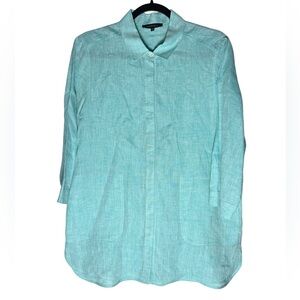 Lafayette 148 New York 100% Linen blue Button down Womens Small Luxury Summer